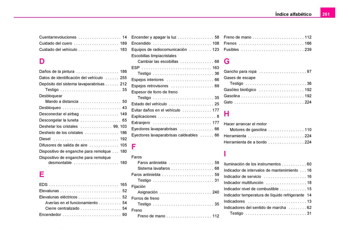 Skoda Fabia I 1 manual del propietario / page 262