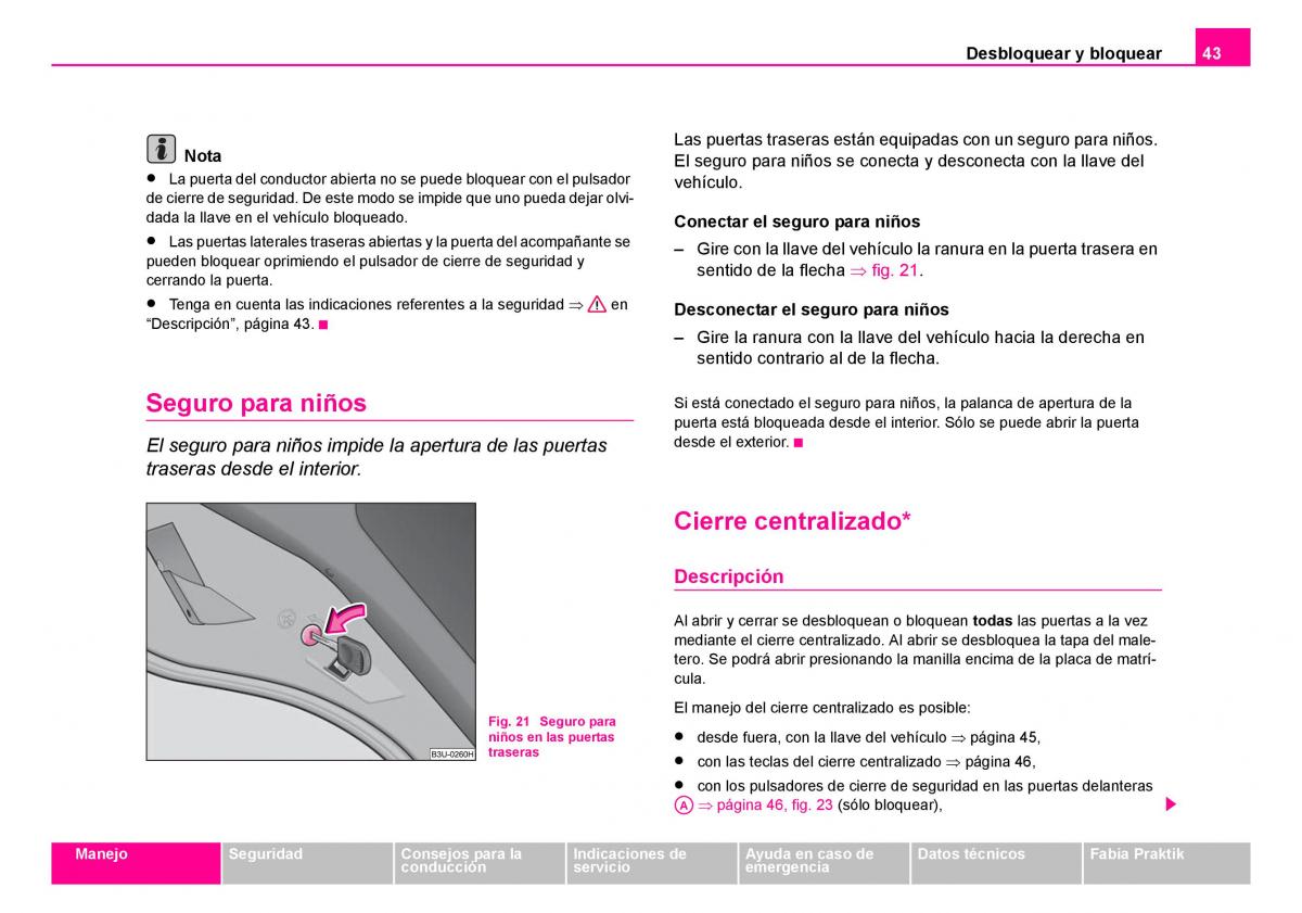 Skoda Fabia I 1 manual del propietario / page 44