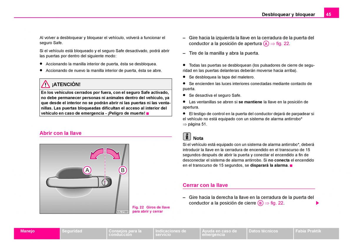 Skoda Fabia I 1 manual del propietario / page 46