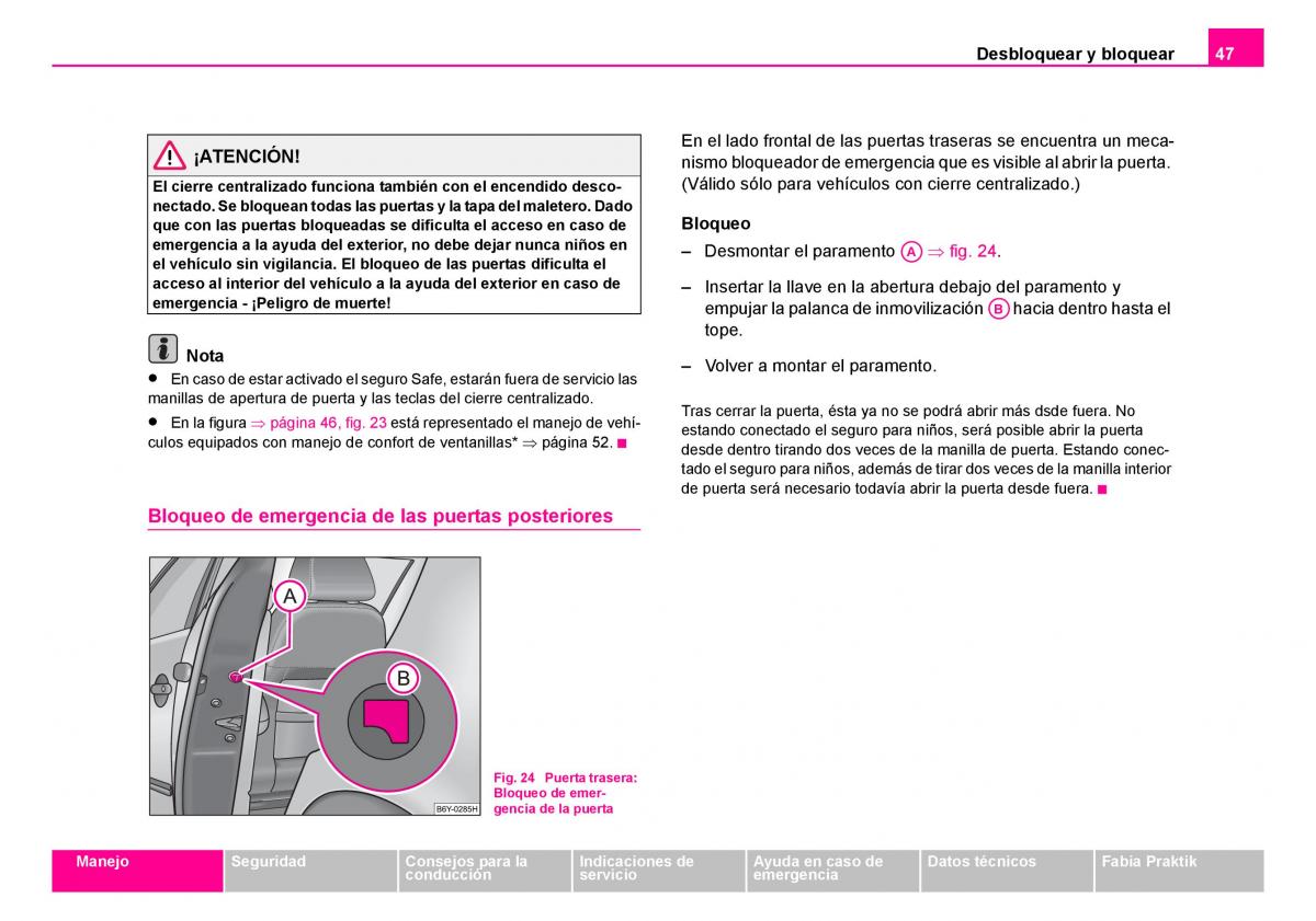 Skoda Fabia I 1 manual del propietario / page 48