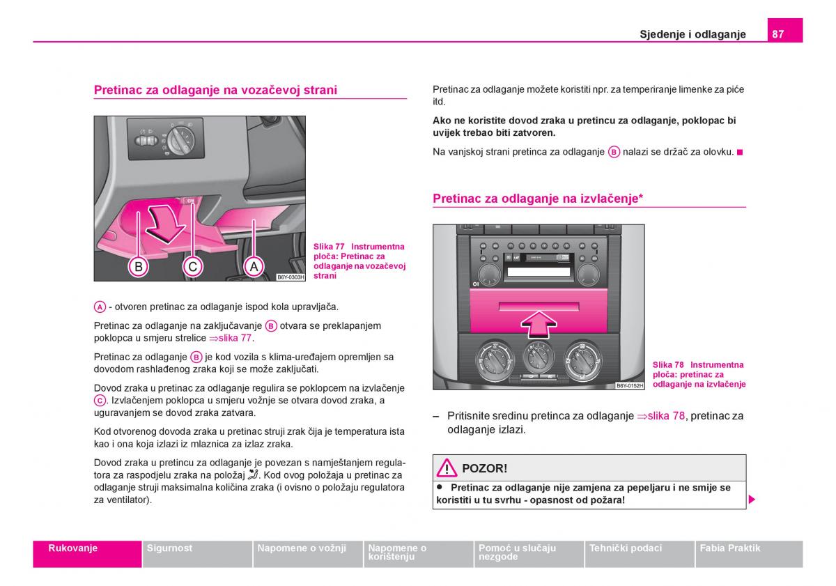 Skoda Fabia I 1 vlasnicko uputstvo / page 88