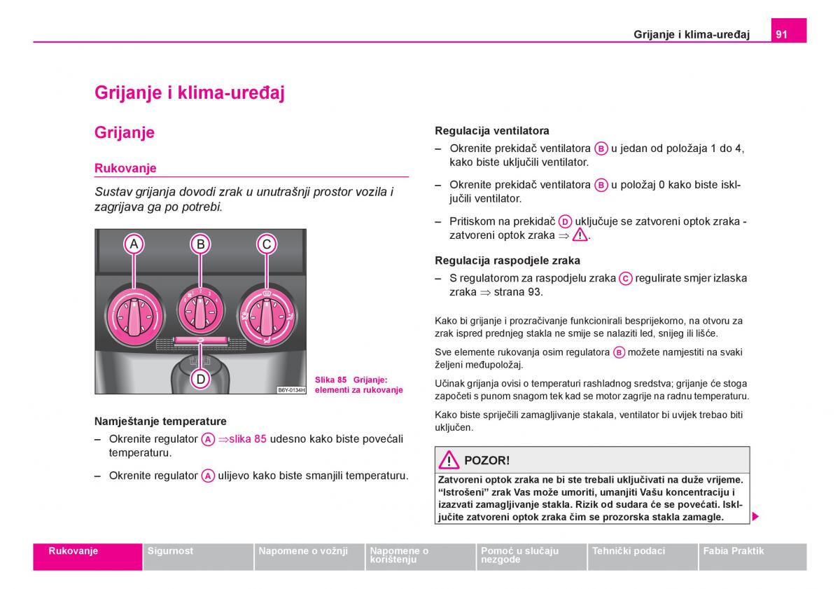 Skoda Fabia I 1 vlasnicko uputstvo / page 92