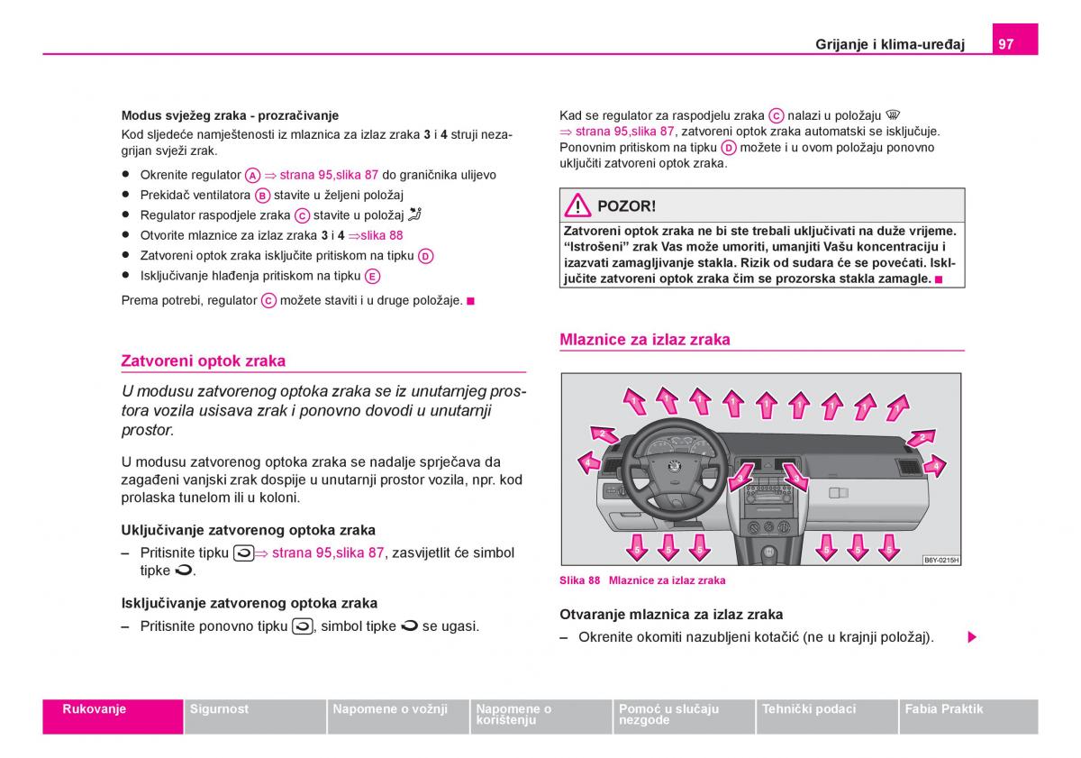 Skoda Fabia I 1 vlasnicko uputstvo / page 98