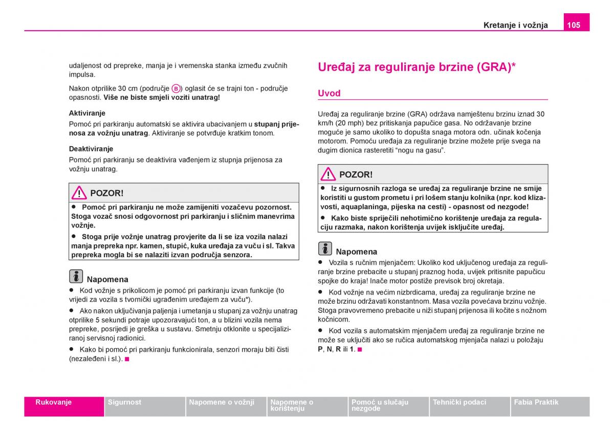 Skoda Fabia I 1 vlasnicko uputstvo / page 106