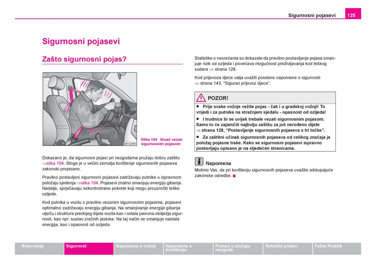 Skoda Fabia I 1 vlasnicko uputstvo / page 126