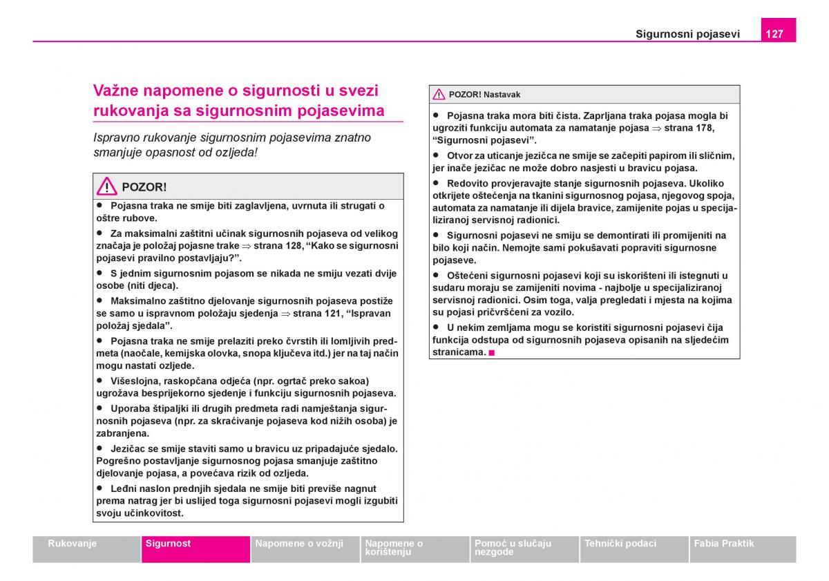 Skoda Fabia I 1 vlasnicko uputstvo / page 128