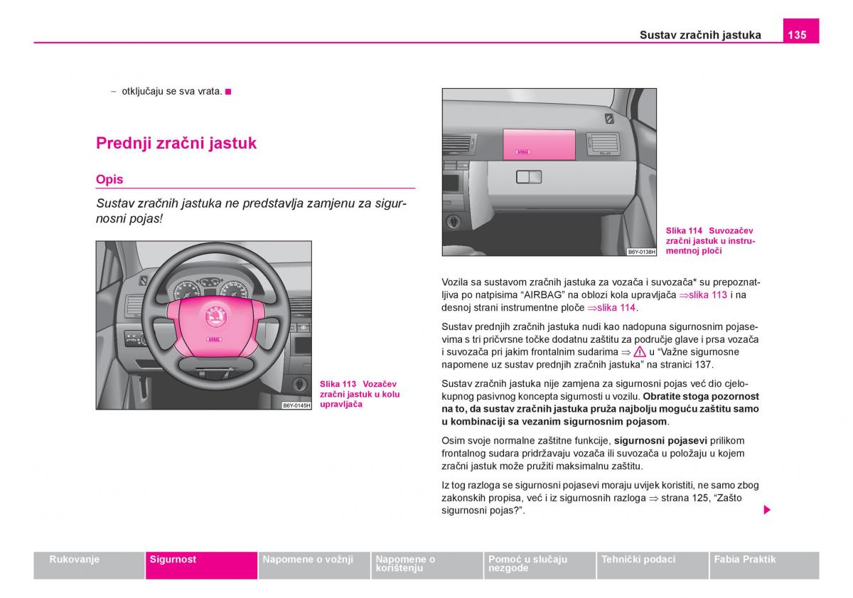 Skoda Fabia I 1 vlasnicko uputstvo / page 136