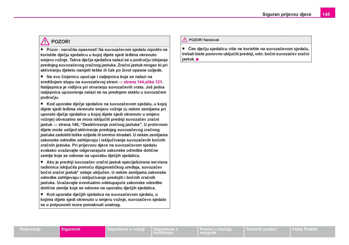 Skoda Fabia I 1 vlasnicko uputstvo / page 146