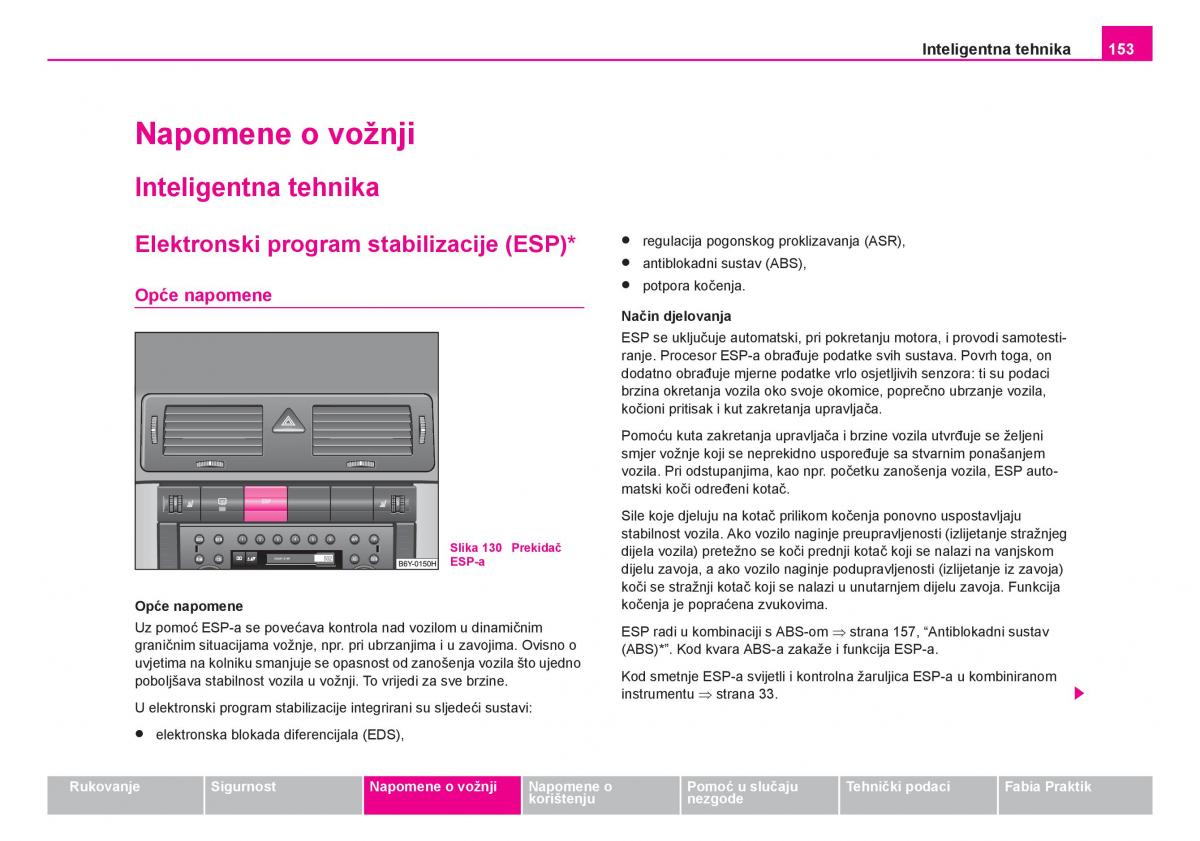 Skoda Fabia I 1 vlasnicko uputstvo / page 154