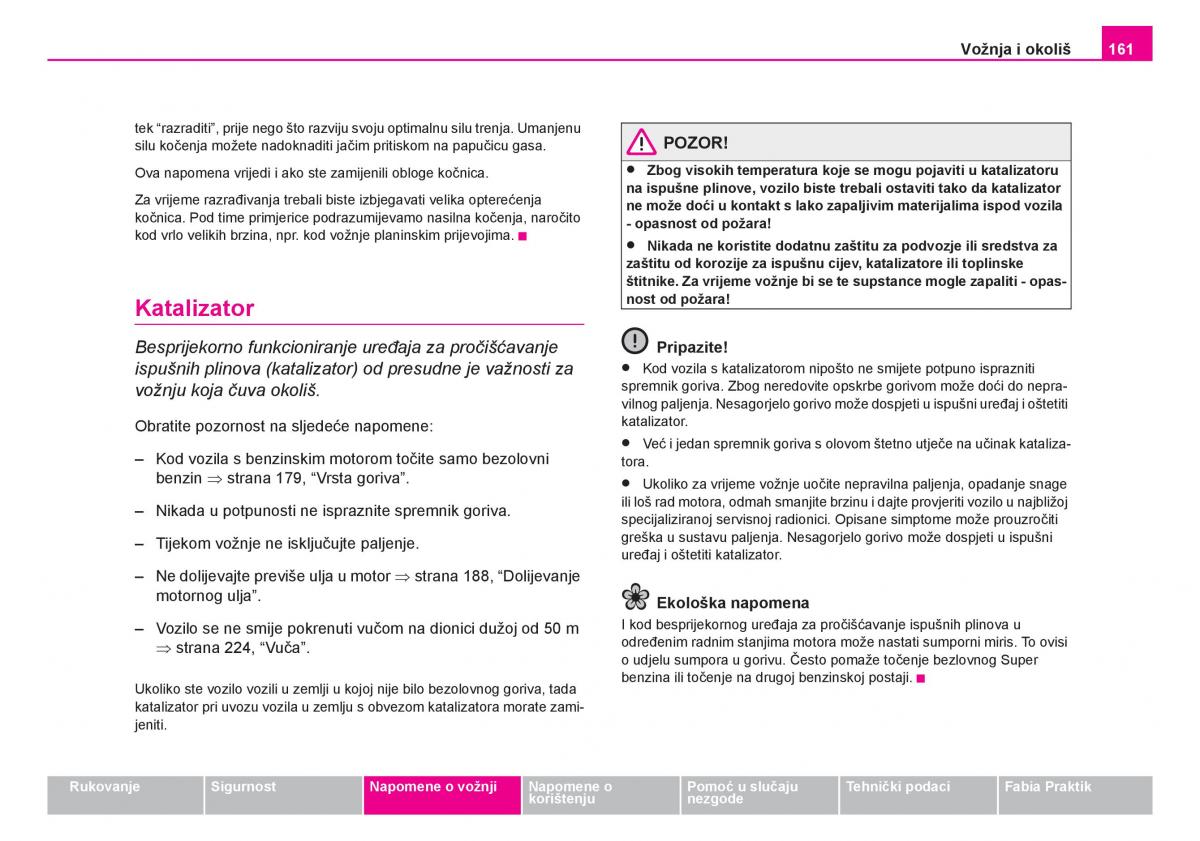 Skoda Fabia I 1 vlasnicko uputstvo / page 162