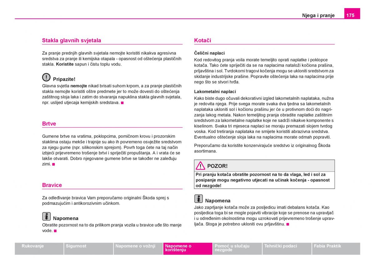 Skoda Fabia I 1 vlasnicko uputstvo / page 176