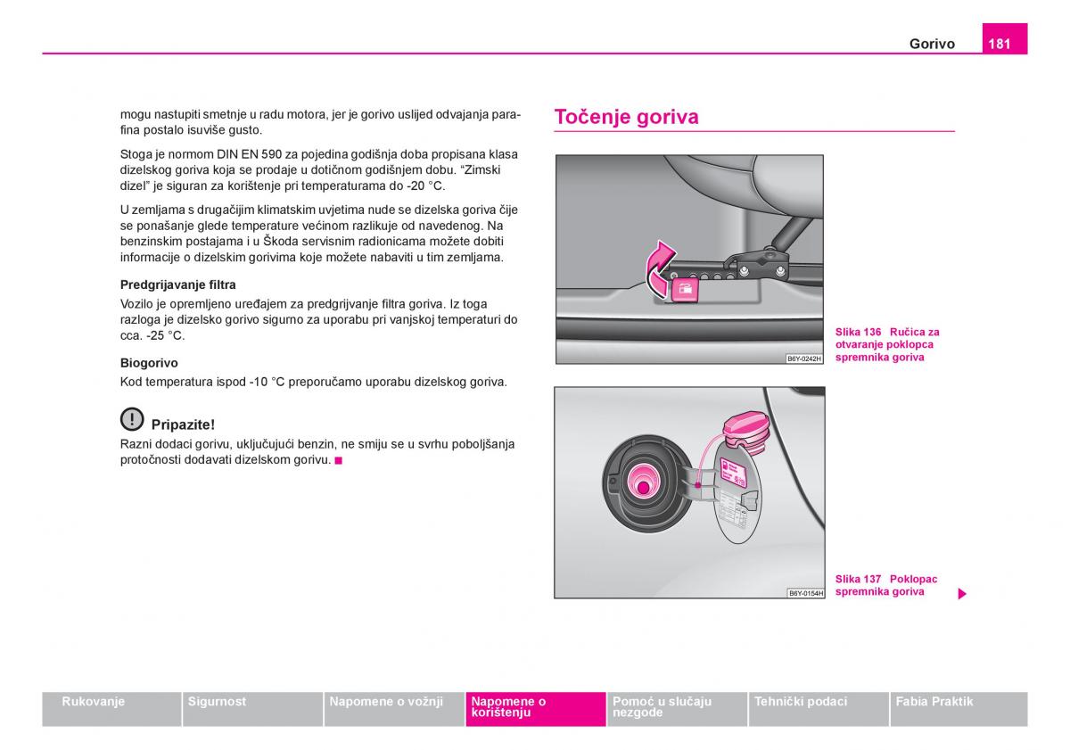 Skoda Fabia I 1 vlasnicko uputstvo / page 182