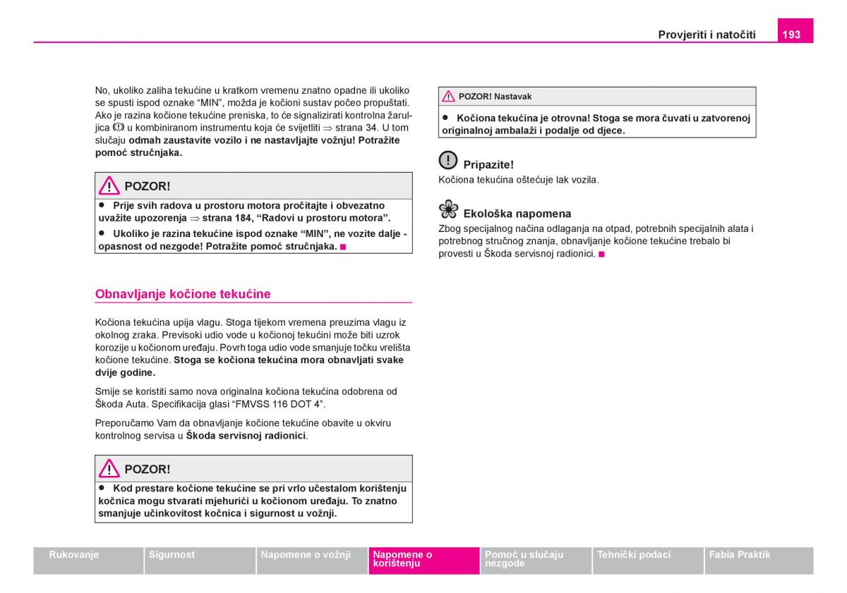 Skoda Fabia I 1 vlasnicko uputstvo / page 194