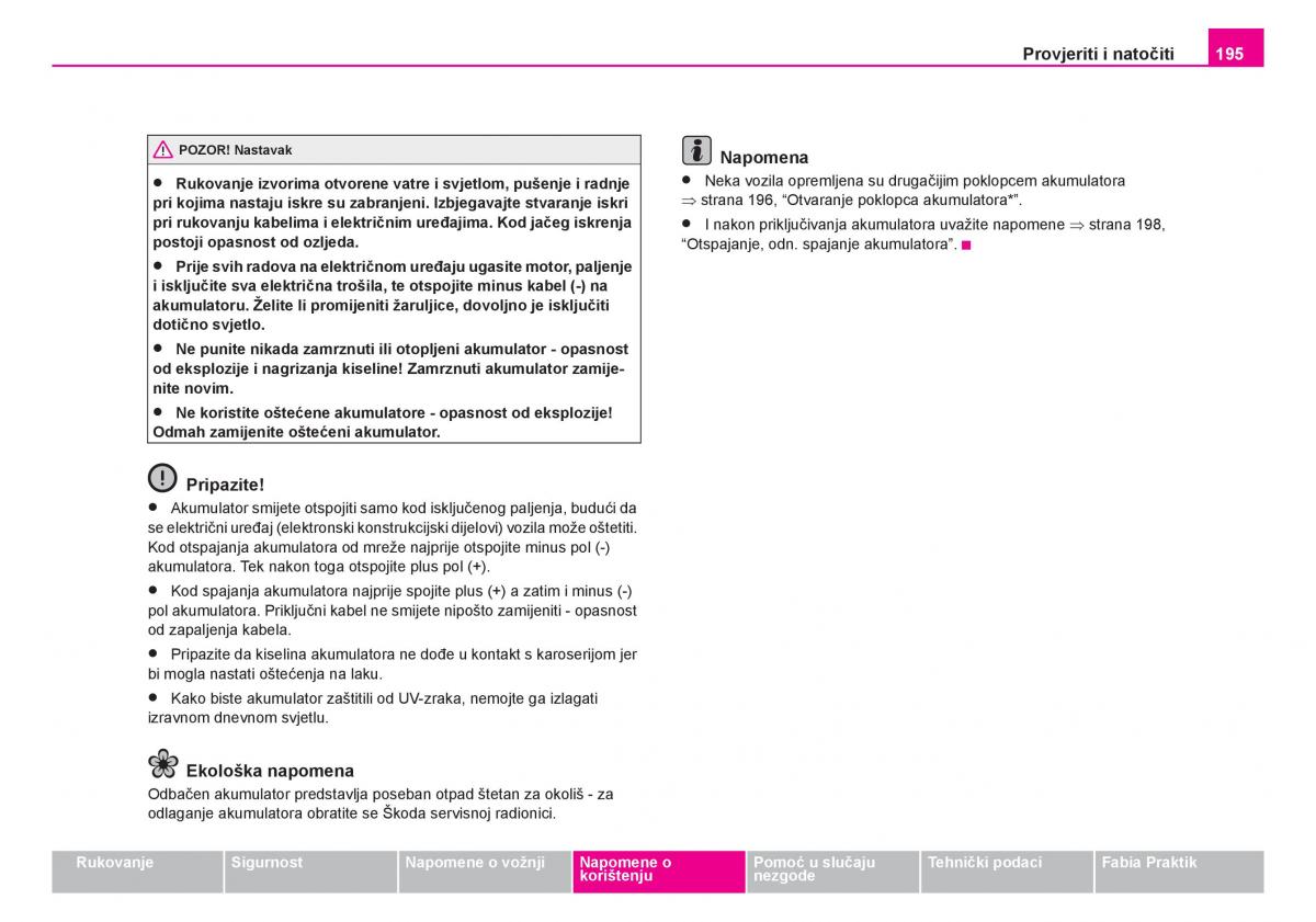 Skoda Fabia I 1 vlasnicko uputstvo / page 196