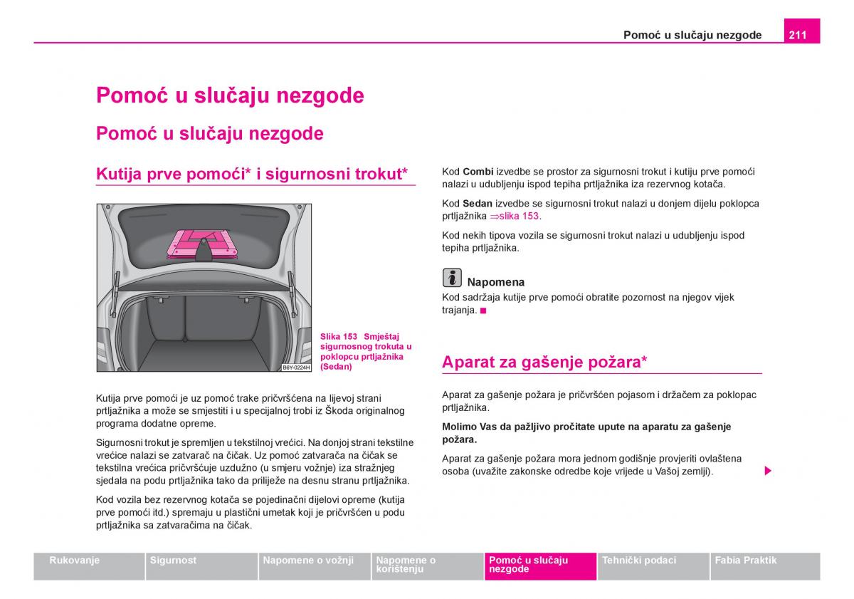 Skoda Fabia I 1 vlasnicko uputstvo / page 212