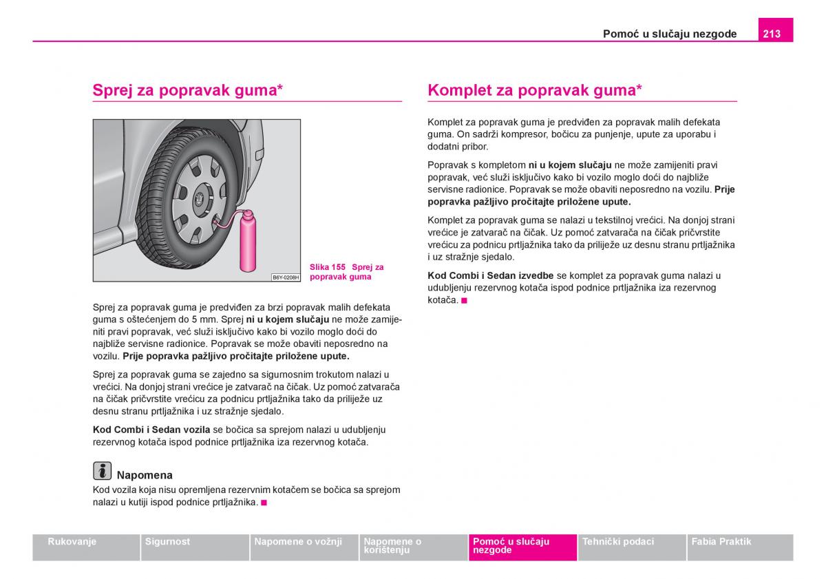 Skoda Fabia I 1 vlasnicko uputstvo / page 214