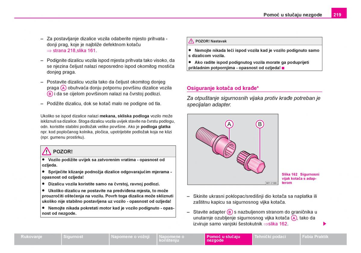 Skoda Fabia I 1 vlasnicko uputstvo / page 220