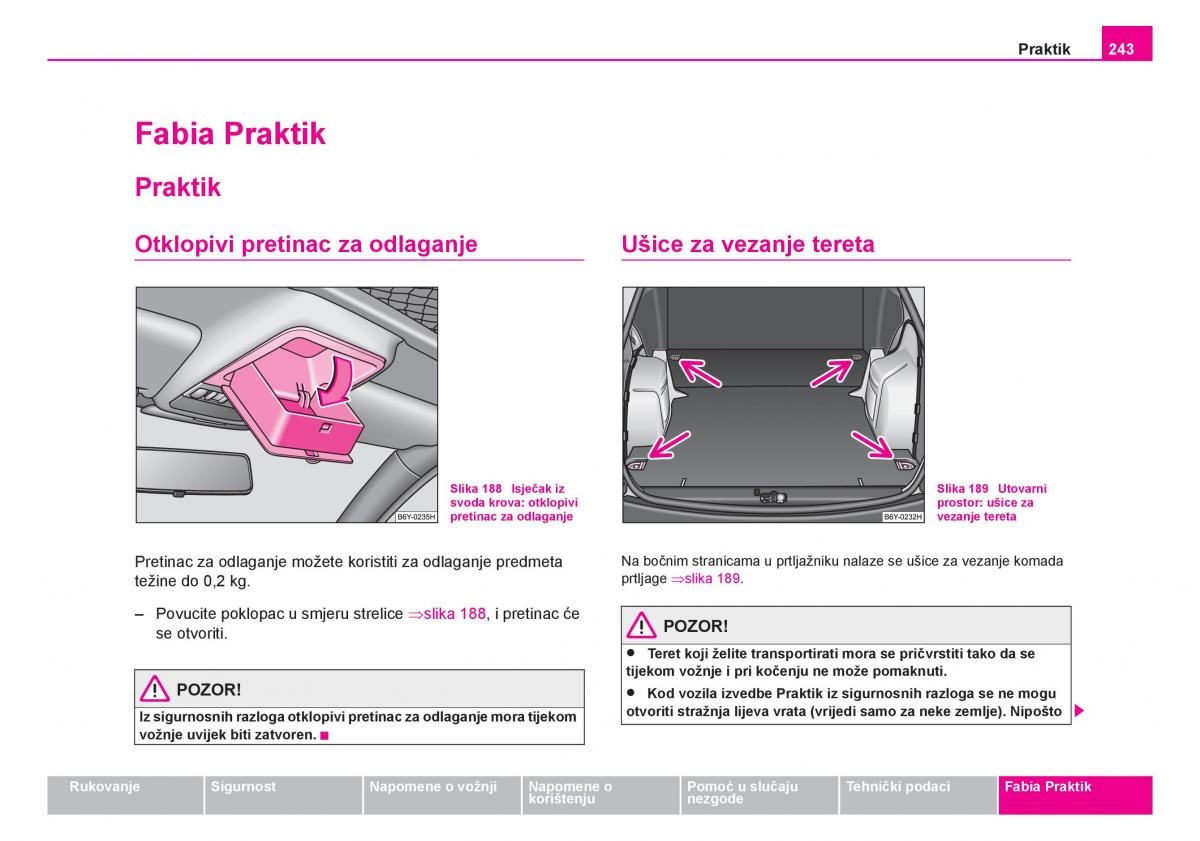 Skoda Fabia I 1 vlasnicko uputstvo / page 244