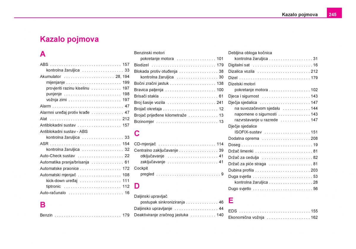 Skoda Fabia I 1 vlasnicko uputstvo / page 246