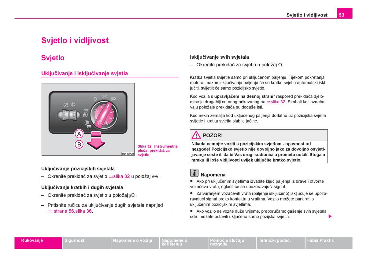 Skoda Fabia I 1 vlasnicko uputstvo / page 54