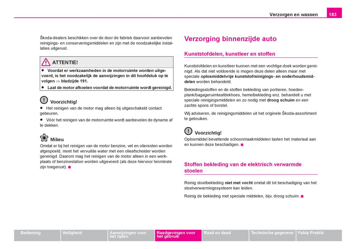 Skoda Fabia I 1 handleiding / page 184