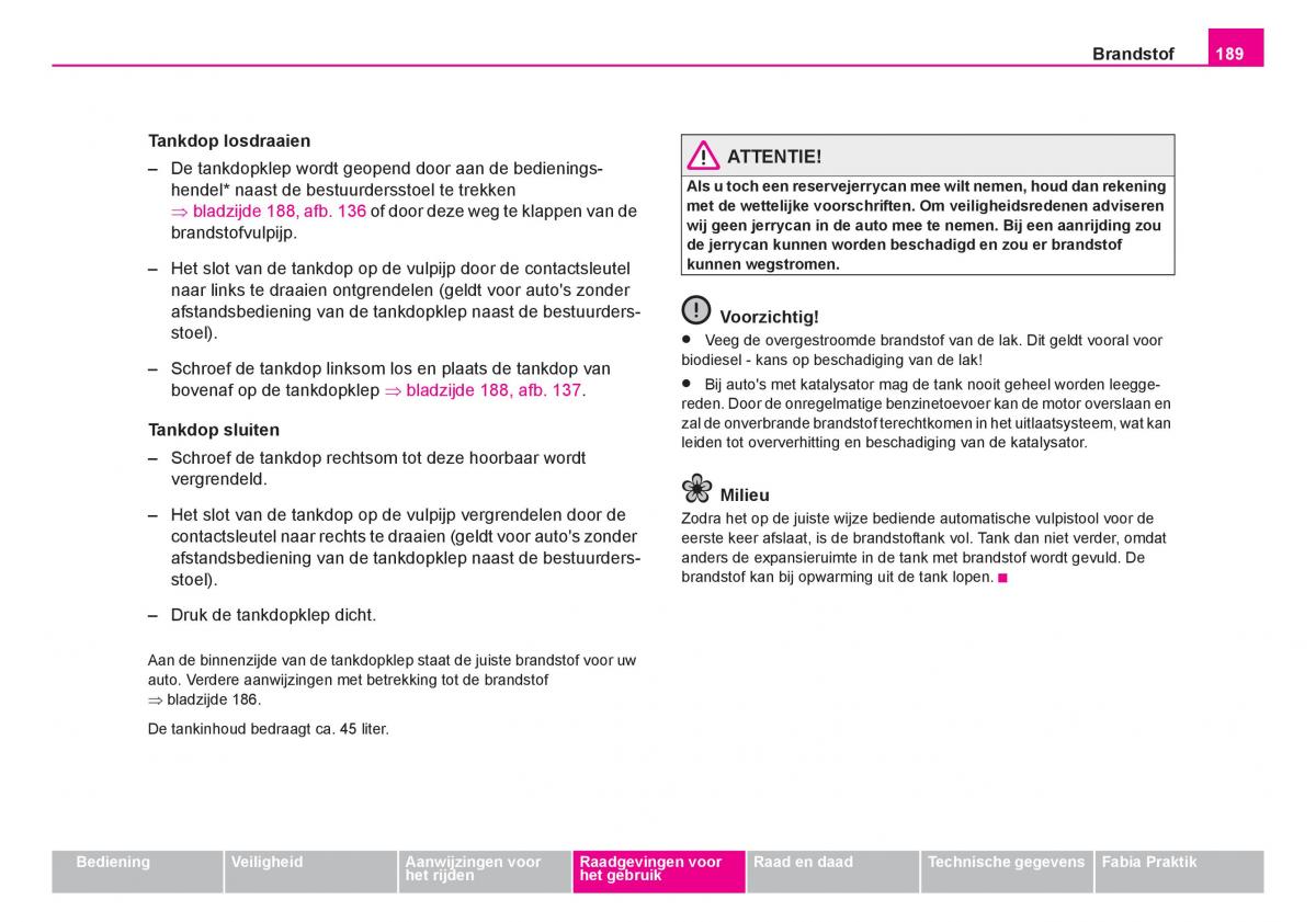 Skoda Fabia I 1 handleiding / page 190