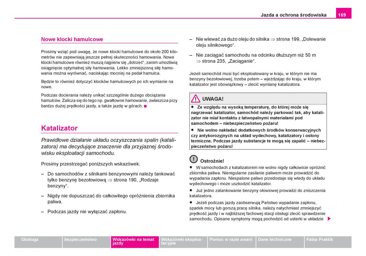 Skoda Fabia I 1 instrukcja obslugi / page 170