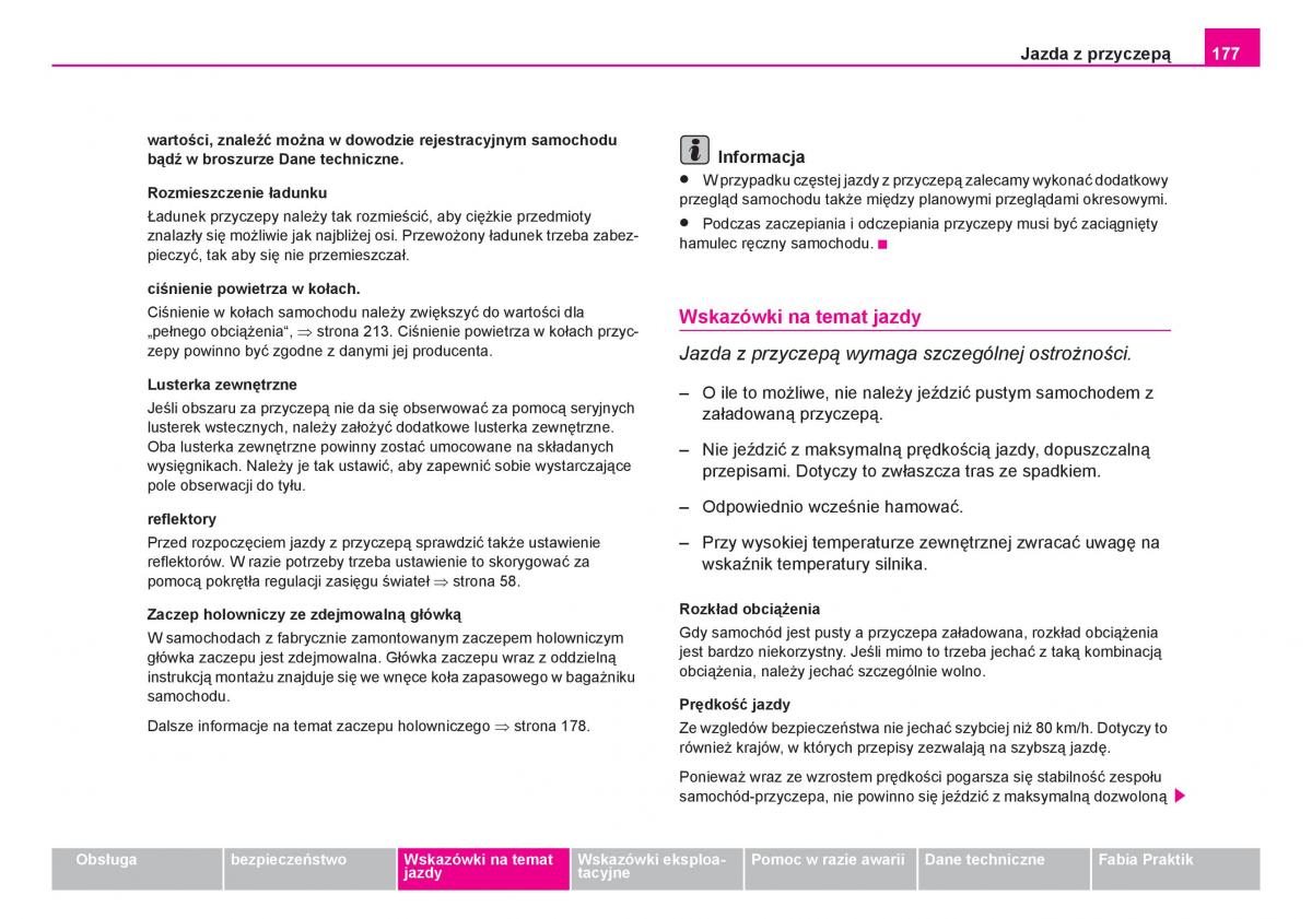 Skoda Fabia I 1 instrukcja obslugi / page 178