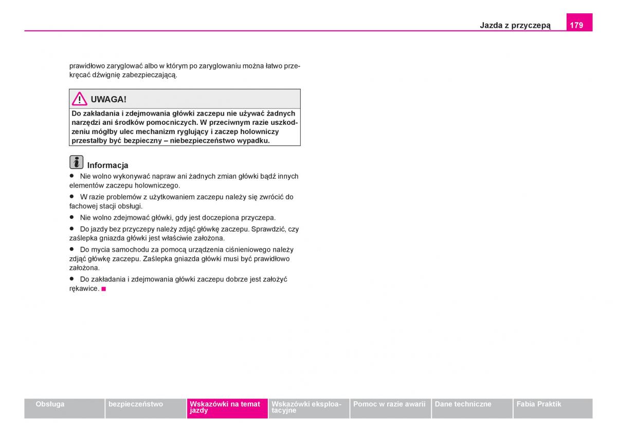 Skoda Fabia I 1 instrukcja obslugi / page 180