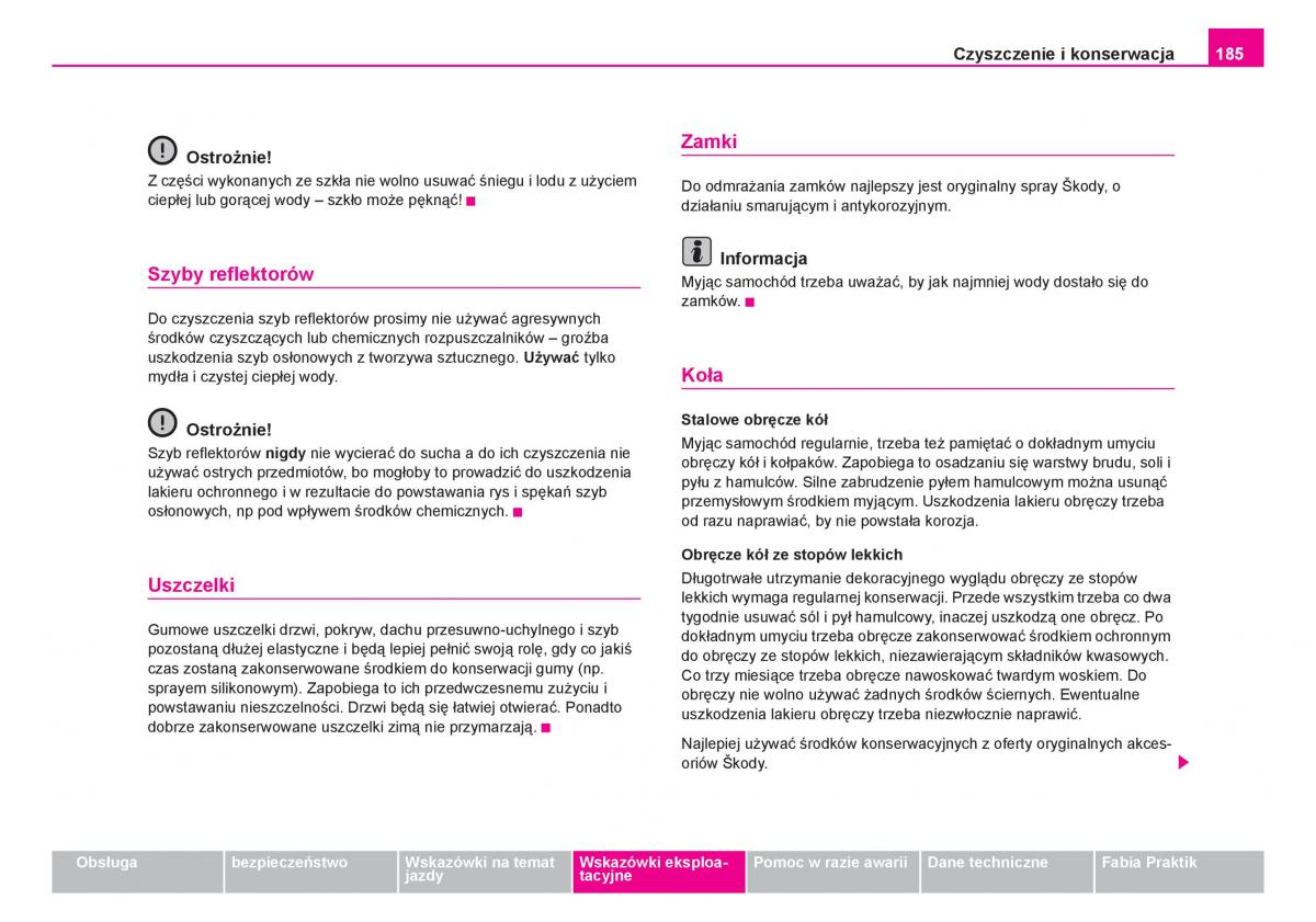 Skoda Fabia I 1 instrukcja obslugi / page 186
