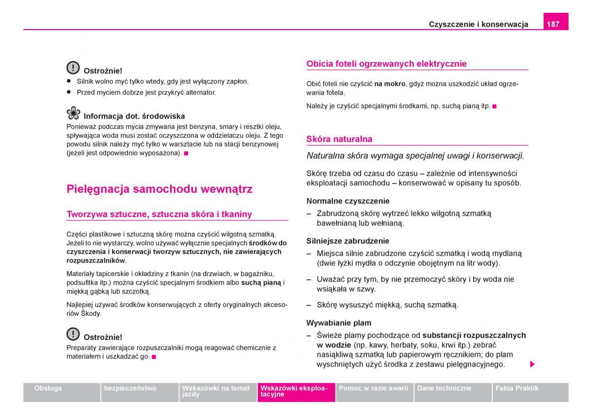 Skoda Fabia I 1 instrukcja obslugi / page 188