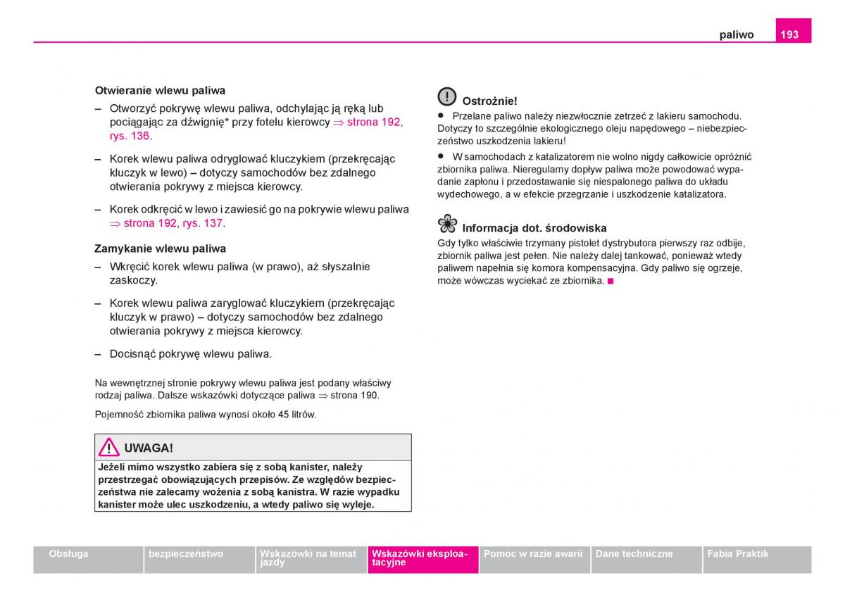 Skoda Fabia I 1 instrukcja obslugi / page 194