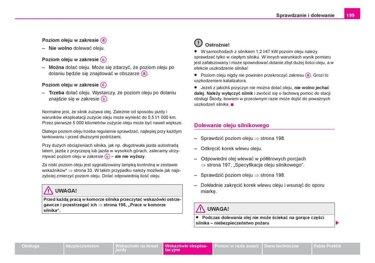 Skoda Fabia I 1 instrukcja obslugi / page 200