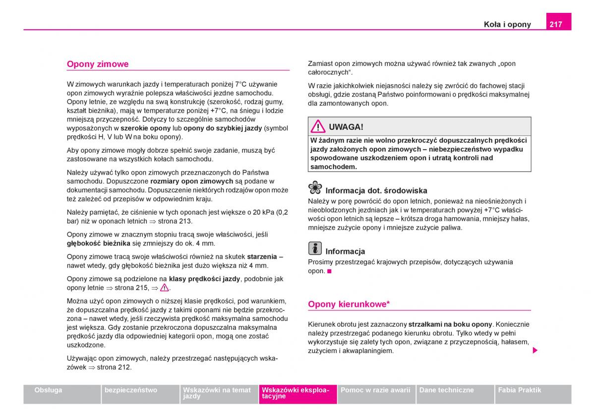 Skoda Fabia I 1 instrukcja obslugi / page 218