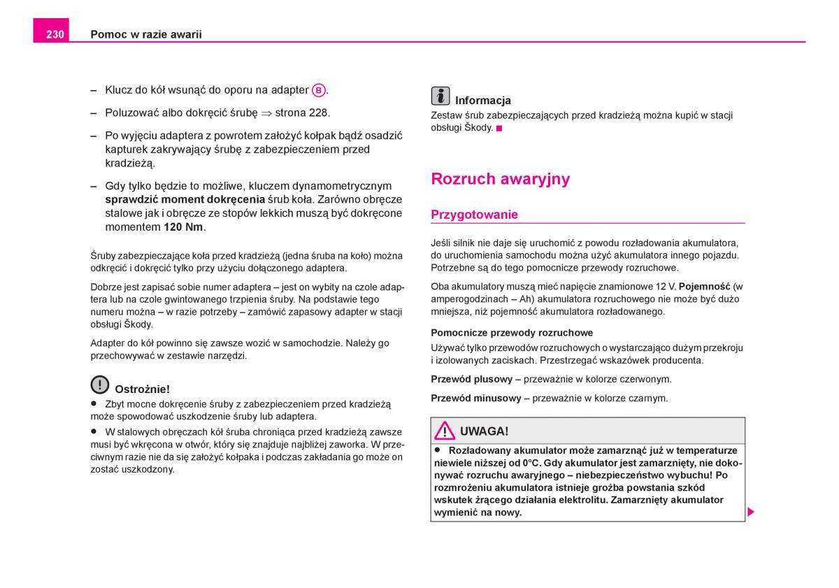 Skoda Fabia I 1 instrukcja obslugi / page 231