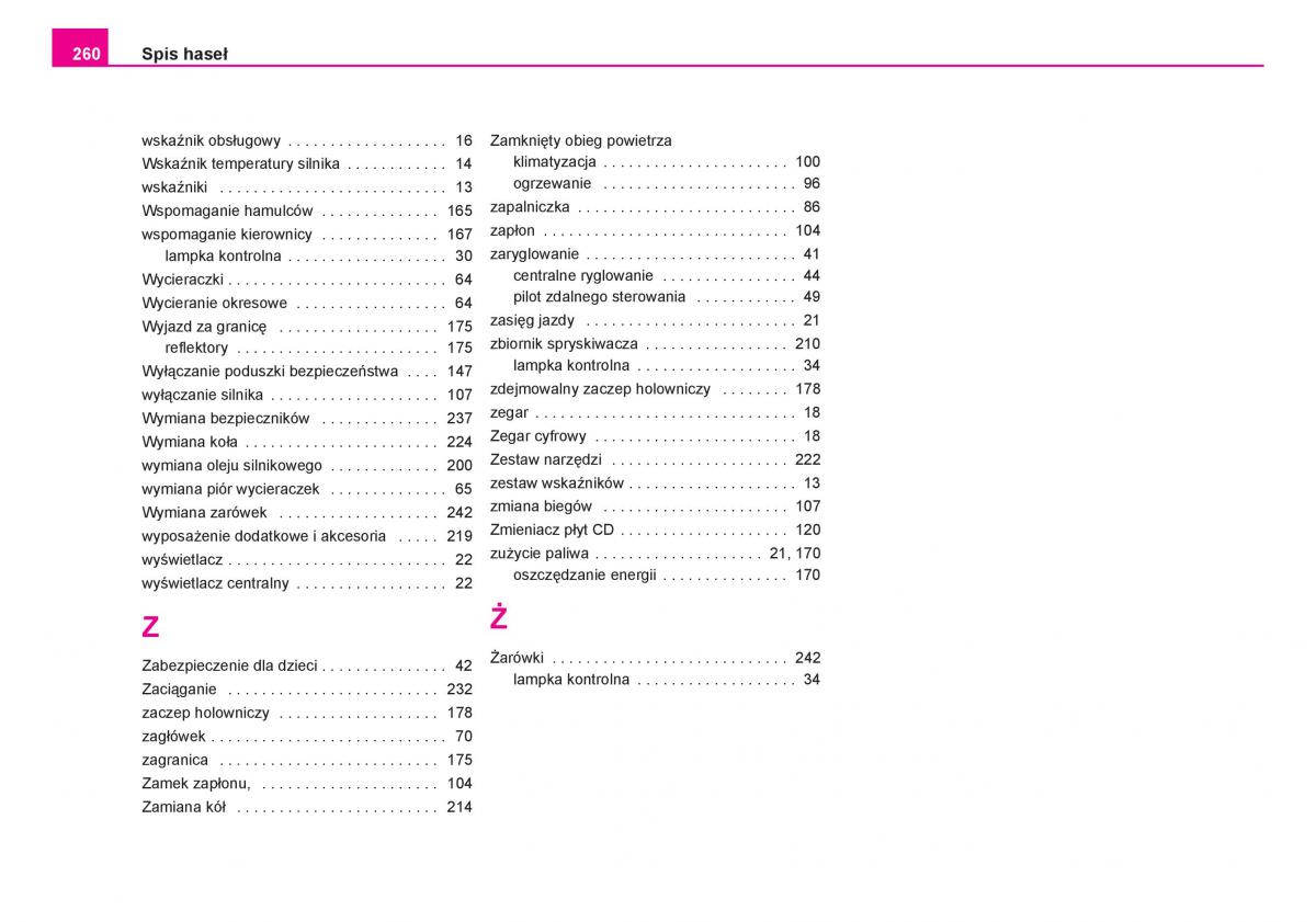 Skoda Fabia I 1 instrukcja obslugi / page 261