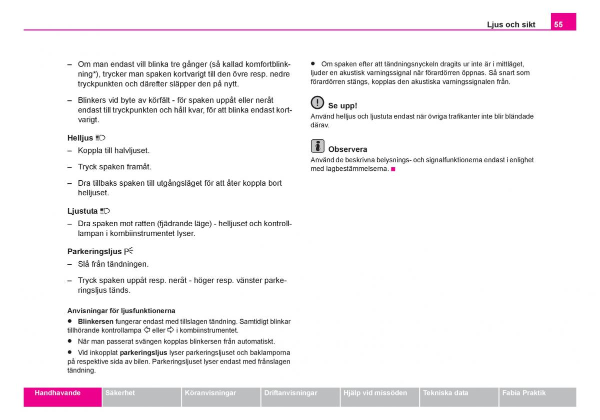 Skoda Fabia I 1 instruktionsbok / page 56