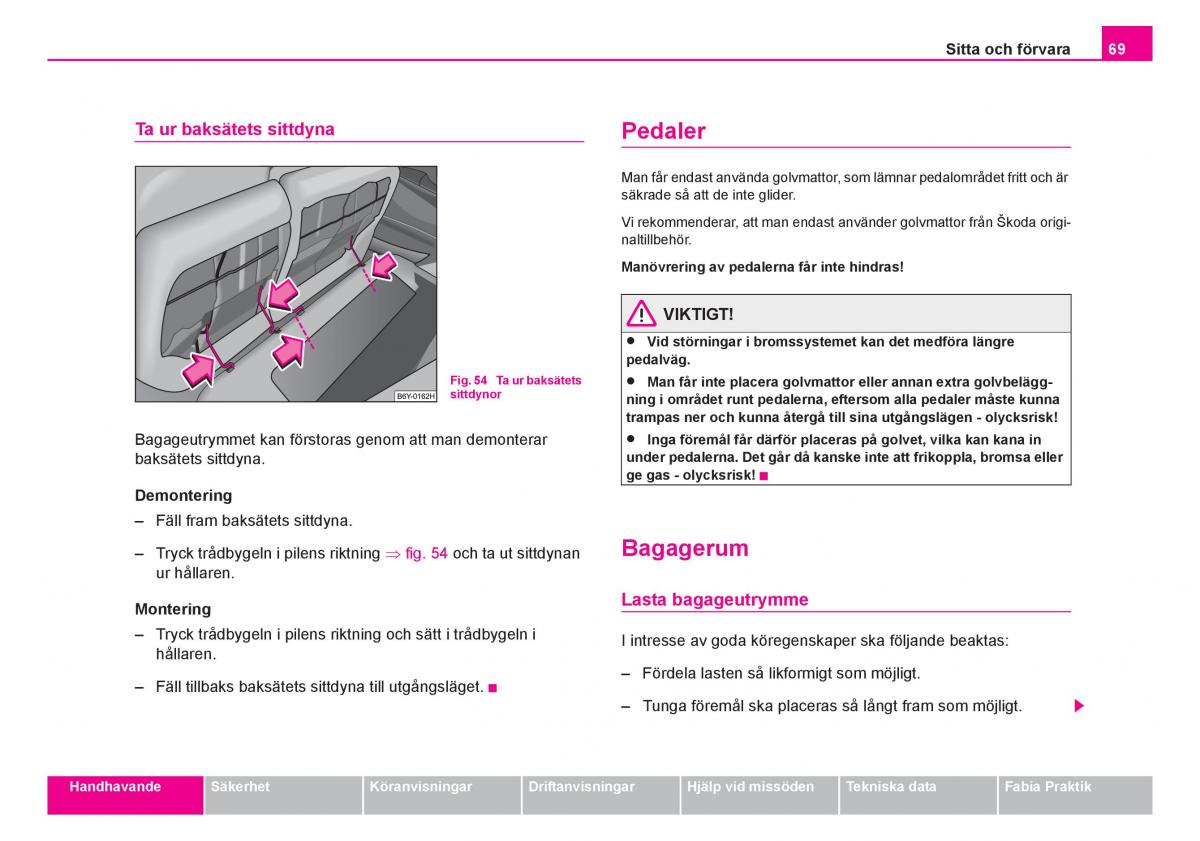 Skoda Fabia I 1 instruktionsbok / page 70