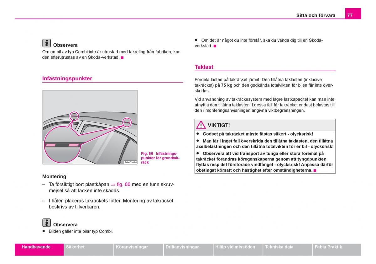 Skoda Fabia I 1 instruktionsbok / page 78