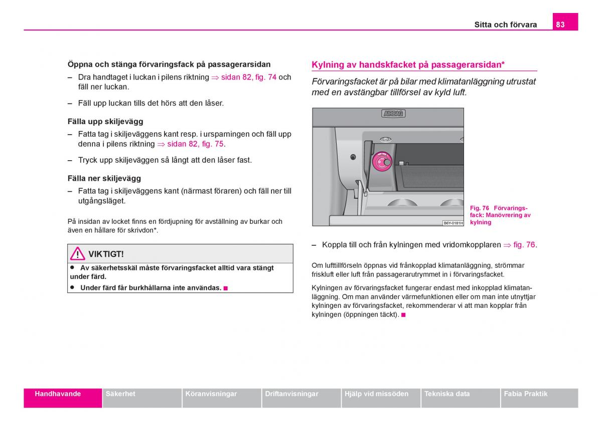 Skoda Fabia I 1 instruktionsbok / page 84