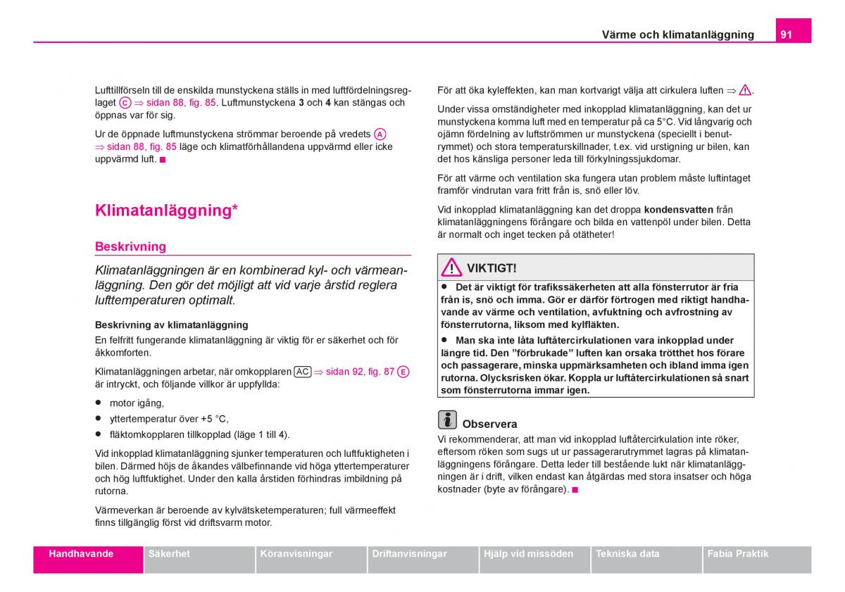 Skoda Fabia I 1 instruktionsbok / page 92