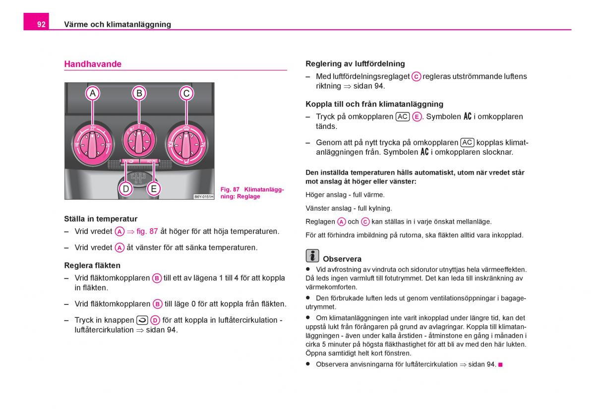 Skoda Fabia I 1 instruktionsbok / page 93