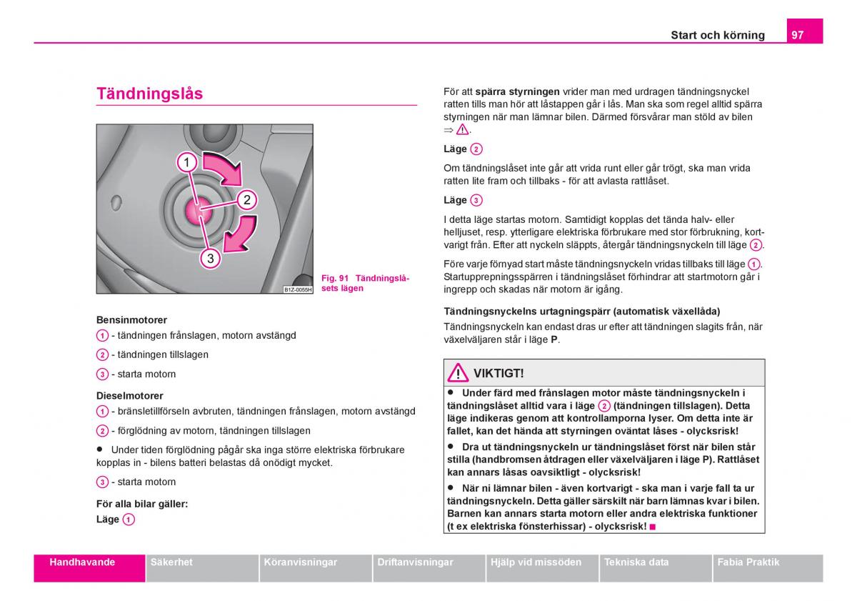 Skoda Fabia I 1 instruktionsbok / page 98