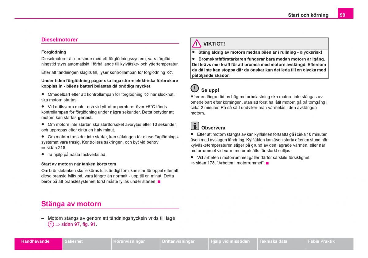 Skoda Fabia I 1 instruktionsbok / page 100