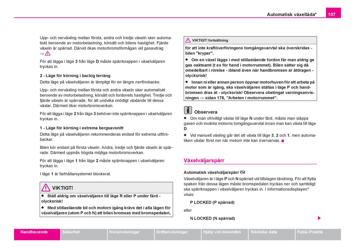 Skoda Fabia I 1 instruktionsbok / page 108