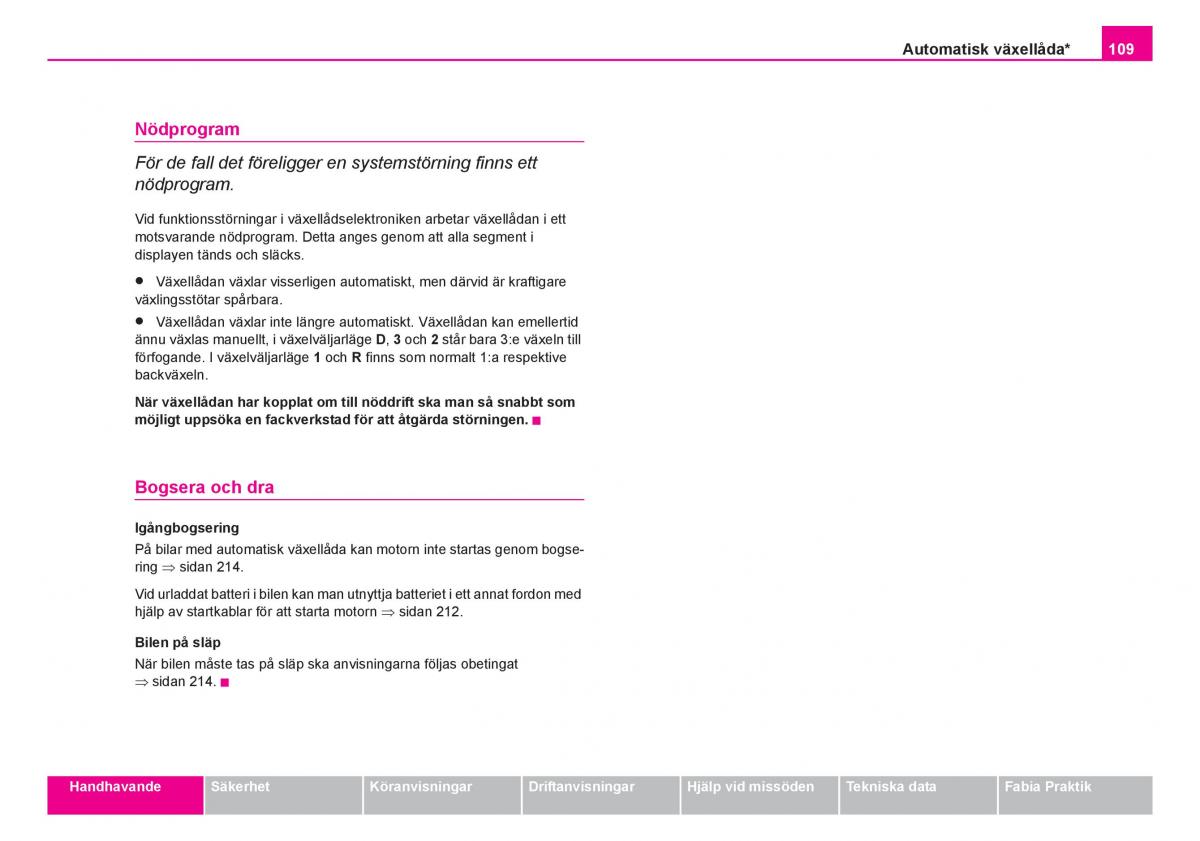 Skoda Fabia I 1 instruktionsbok / page 110