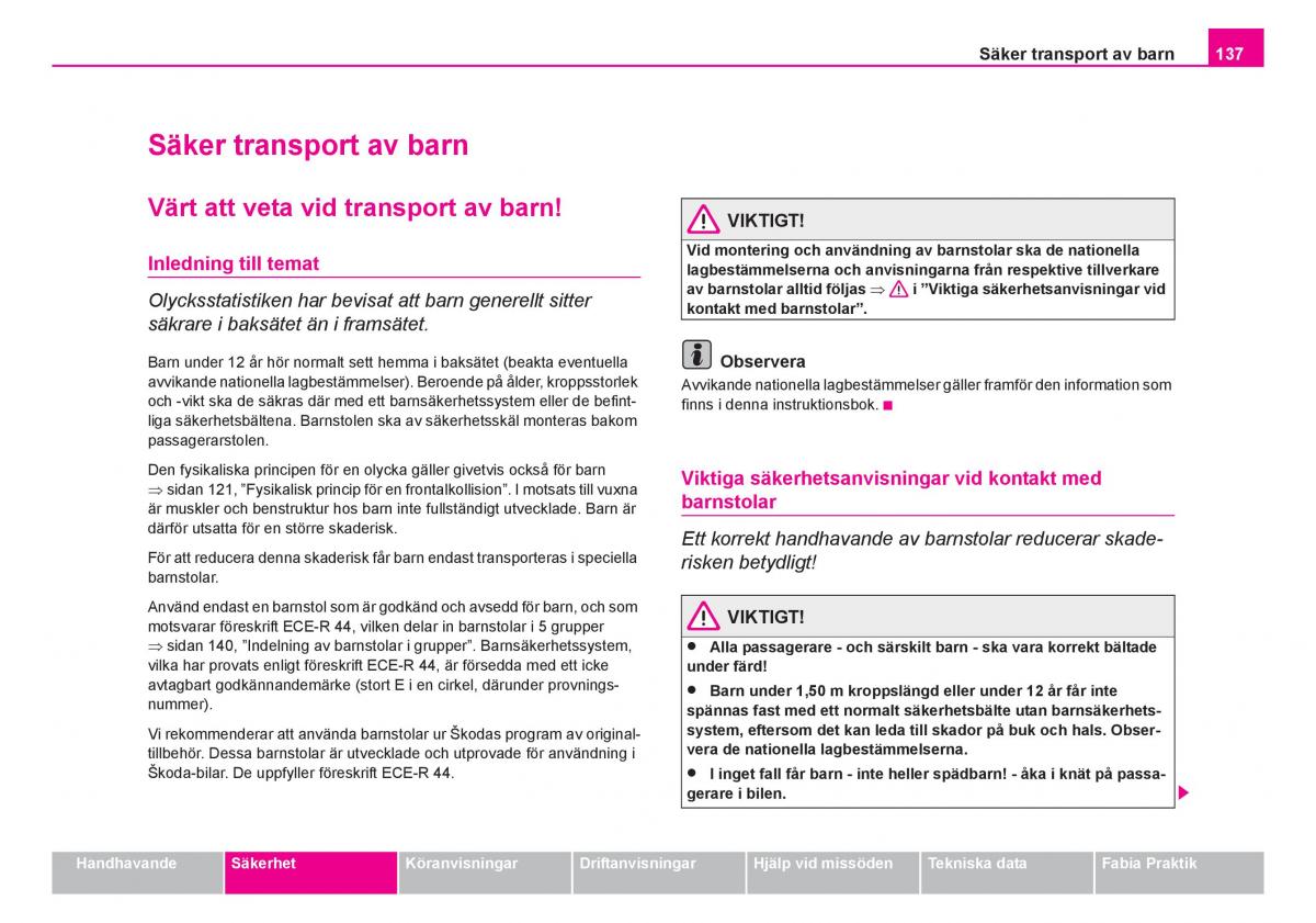 Skoda Fabia I 1 instruktionsbok / page 138