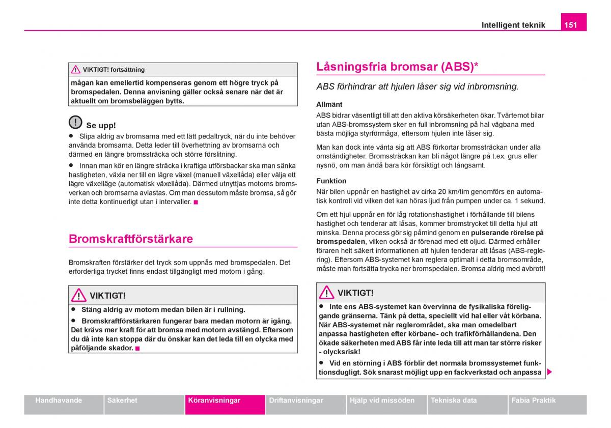 Skoda Fabia I 1 instruktionsbok / page 152