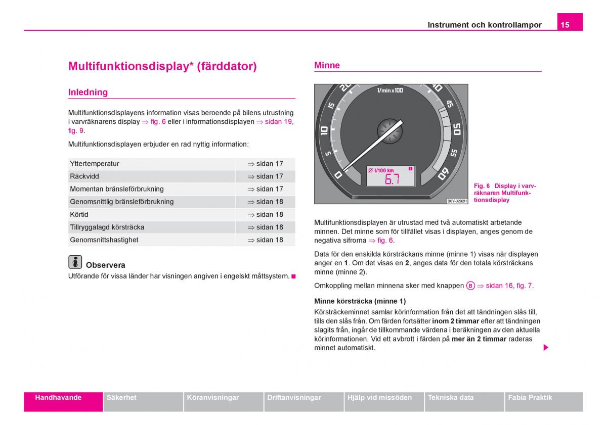 Skoda Fabia I 1 instruktionsbok / page 16