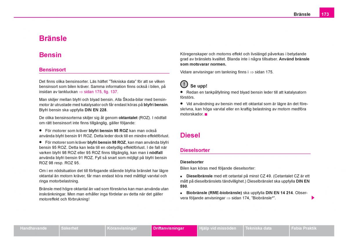 Skoda Fabia I 1 instruktionsbok / page 174